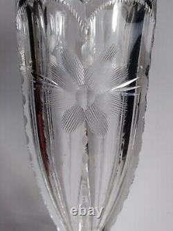 Antique american brilliant cut glass Flower vase vintage Tulip Scallop Top