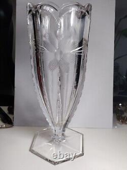 Antique american brilliant cut glass Flower vase vintage Tulip Scallop Top