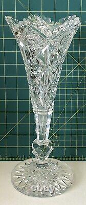 Antique c1890 HAWKES American Brilliant Period Cut Glass 12 Trumpet Vase Signed