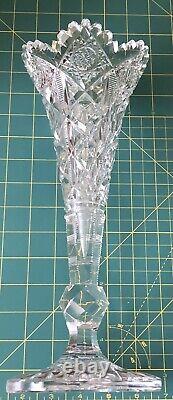 Antique c1890 HAWKES American Brilliant Period Cut Glass 12 Trumpet Vase Signed