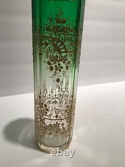 Antique cut, faceted and finely enameled glass vase