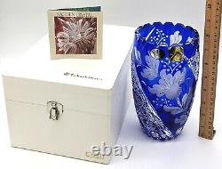 Arnstadt Kristall Handcut Cobalt Blue Cut to Clear Vase Germany Takashimaya 1991