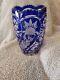 Arnstadt Vintage Cobalt Blue Cut To Clear Crystal Vase 11 3/4 X 6 3/4
