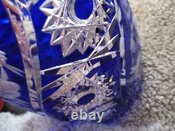 Arnstadt Vintage Cobalt Blue Cut to Clear Crystal Vase 11 3/4 X 6 3/4