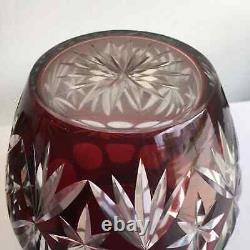 Art Deco Cranberry cut glass vase 20s 1920s deep cut glass scalloped edge
