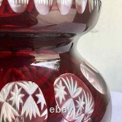 Art Deco Cranberry cut glass vase 20s 1920s deep cut glass scalloped edge