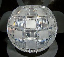 Art Déco Czech Glass Cut Crystal Modernist Globe Vase with Squares Bohemia 1930s