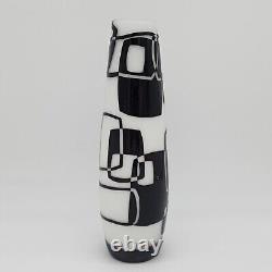 Art Glass Vase Cut White to Brown Geometric Patterns VTG MCM 11.75 Tall