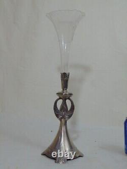 Art Nouveau Cut Etched Glass Crystal Epergne Trumpet Vase