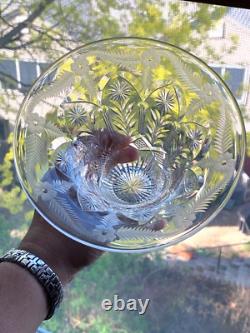 Art Nouveau Hand Cut Vase Bowl Glass Delicate Detailed Floral