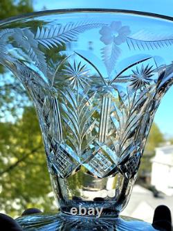 Art Nouveau Hand Cut Vase Bowl Glass Delicate Detailed Floral