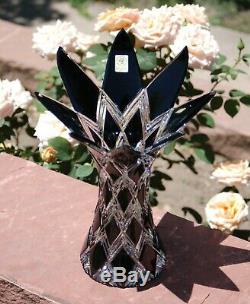 BLACK HARLEQUIN MASTERWORK (2007) CAESAR CRYSTAL BOHEMIA Cut Glass Vase CZECH