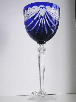 BOHEMIAN COBALT CASED CUT TO CLEAR CRYSTAL WINE GOBLETS Set of 4