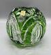 Bohemian Czech Cased Cut To Clear Emerald Green Lead Crystal Rose Bowl Vase