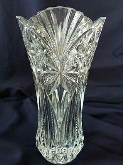 Beautiful American Brilliant Cut Glass Heavy Weight 12 Tall Vase Corset Shape