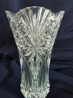 Beautiful American Brilliant Cut Glass Heavy Weight 12 Tall Vase Corset Shape