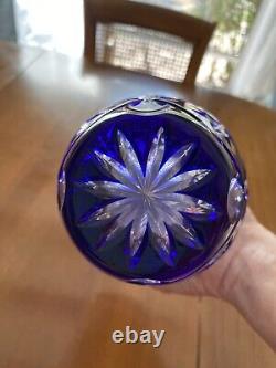 Beautiful Crystal Bohemian Cobalt Blue Hand Cut To Clear 8 Vase Czech