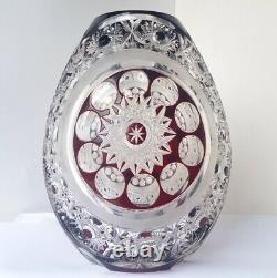 Beautiful Crystal Glass Vase, Flashed Glass, Hand Cut, Um 1950 O325