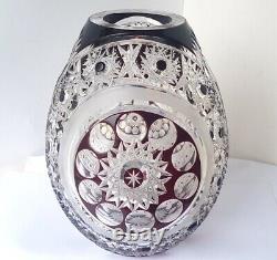 Beautiful Crystal Glass Vase, Flashed Glass, Hand Cut, Um 1950 O325