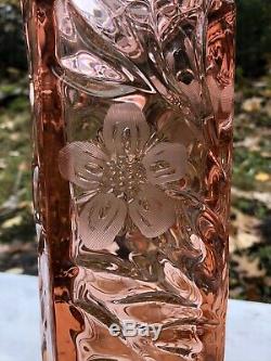 Beautiful Cut Glass Crystal Pink Depression Glass Flower Etched Flower Vase