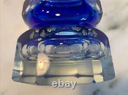 Beautiful Josef Hoffmann Moser Blue Prism Cut Crystal Art Glass Vase Unsigned