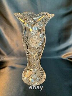 Beautiful Large Antique American Brilliant Period Cut Glass Vase Unusual Shape