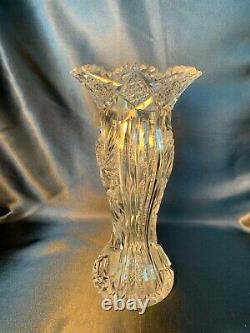 Beautiful Large Antique American Brilliant Period Cut Glass Vase Unusual Shape