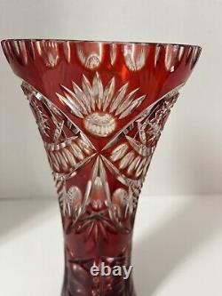 Beautiful Large German Bleikristall Red cut to clear lead Chrystal Vase Trumpet