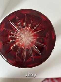 Beautiful Large German Bleikristall Red cut to clear lead Chrystal Vase Trumpet