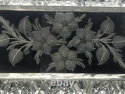 Beautiful Signed Tuthill Cut Glass Tray with Floral & Geometric Cutting