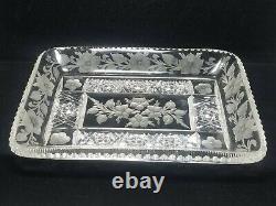 Beautiful Signed Tuthill Cut Glass Tray with Floral & Geometric Cutting