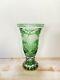 Beautiful Vintage Bohemian Czech Style Green Cut To Clear Glass Flower Vase 8.5