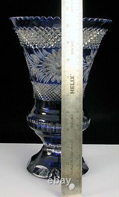 Beautiful Vintage Cobalt Blue Cut To Clear Bohemian Czech Glass Vase Daisy