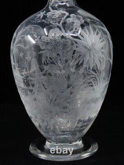 Beautiful late 1800s English Cut Glass Bottle Vase Floral River Scene