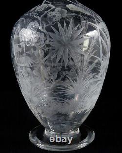 Beautiful late 1800s English Cut Glass Bottle Vase Floral River Scene