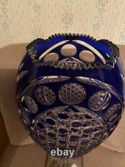 Beautiful vintage boho hand cut bohemian cobalt blue glass large vase
