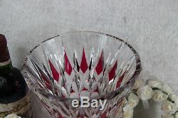 Belgian VAL SAINT LAMBERT Crystal glass ruby red clear cut diamond vase heavy