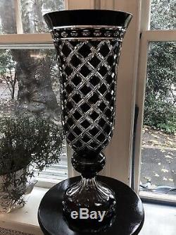 Bill Healy Crystal Black Cut to Clear 21 Vase / Ex. Waterford Master Cutter NJ