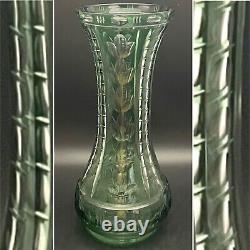 Bohemia Cased Emerald Green Cut to Clear Crystal Vase Made in Czechoslovakia 12