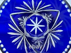 Bohemia Crystal Cobalt Blue Vase Etched Cut Glass Star Flare Czechoslovakia 11
