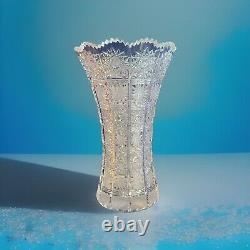 Bohemia Crystal Cut Led Glass Vase, Hand Made 8''tall