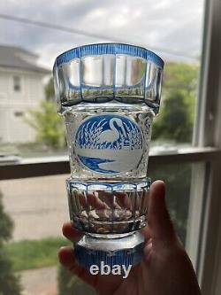 Bohemian Blue Cut Glass 6 Vase Glass Antique 19th Century