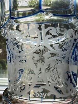 Bohemian Blue Cut Glass 6 Vase Glass Antique 19th Century