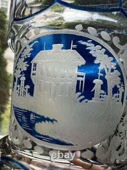 Bohemian Blue Cut Glass 6 Vase Glass Antique 19th Century