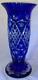 Bohemian Cobalt Blue Cut To Clear 12 1/2 Vase Glass Vintage Czech