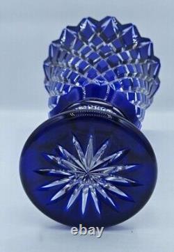 Bohemian Cobalt Blue Cut to Clear Sawtooth Footed Crystal Vase Diamond Design