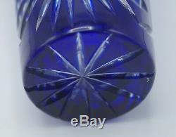 Bohemian Cobalt Cut To Clear Cut Glass Vase 8.75