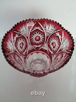 Bohemian Cranberry Red Cut To Clear Crystal Vase 5 1/4 x 5 3/4 wide. Great shape