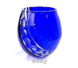 Bohemian Crystal Cobalt Cut To Clear Glass Jesus With Cross Cameo 9 1/8 Vase