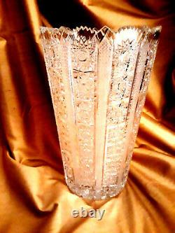 Bohemian Crystal Cut Glass Queen Anne's Lace Large Antique Vase